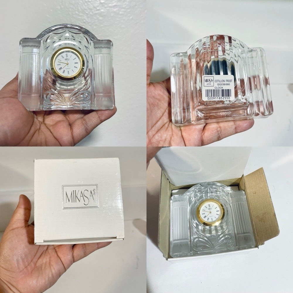 Mikasa Crystal 'Cotillion Frost' Analog‎ Quartz Clock New In Box Vintage